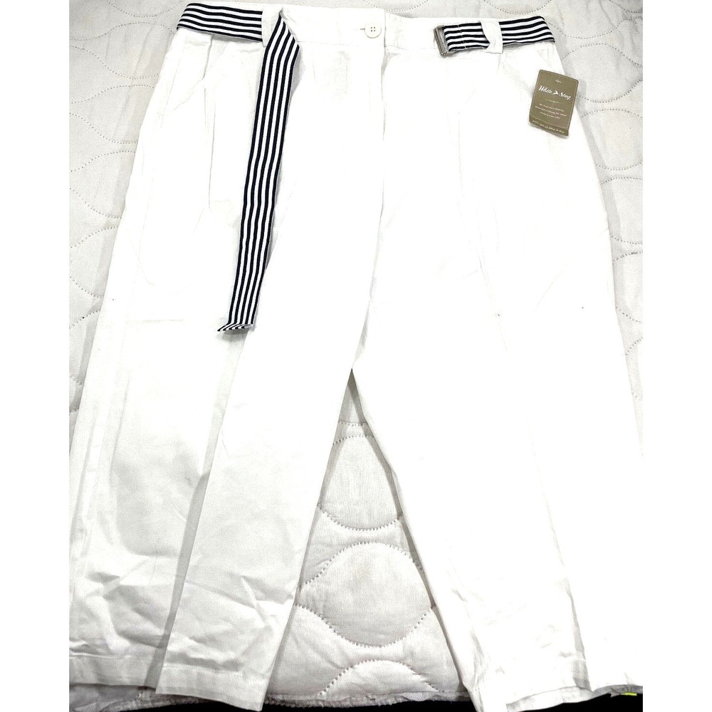 White Stag Women's Plus Size 18W White Belted Striped Capri Pants